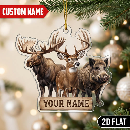 Maxcorners Hunting Moose Deer Wild Boar Trio Customized Name 3D Keychain And Ornament