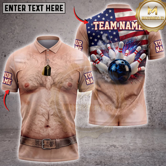 Maxcorners Bowling Funny Pale Body Belt Waist Bowling Ball Pins Personalized Name 3D Unisex Shirt