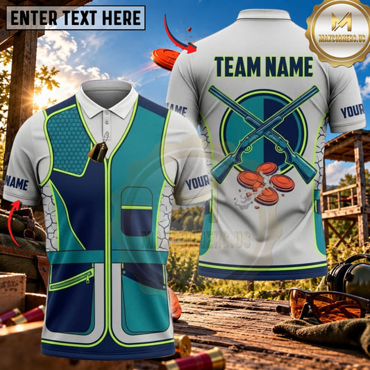 Maxcorners Clay Shooting Crossed Shotgun Clay Target Vest Multicolor Customized Name Team Name 3D Shirts (4 Colors)