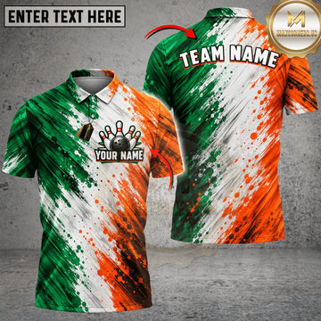 Maxcorners Bowling Ireland Flag Dynamic Brush Stroke Personalized Name 3D Unisex Shirt
