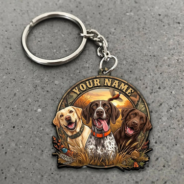 Maxcorners Duck Hunting Three Retriever Dogs Rustic Woodland Team Custom Name Gift 2D Flat Acrylic Ornament, Keychain
