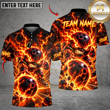 Maxcorners Bowling Flaming Bowling Ball Orange Fire Pattern Personalized Name 3D Unisex Shirt