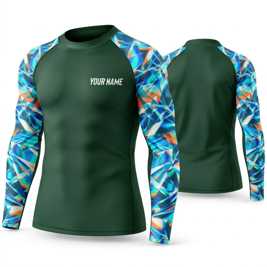 Maxcorners Personalized Ocean Art Forest Green Shirt with Electric Blue Wave Sleeves 3D All Over Printed Shirts, Best Gifts for Ocean Lovers