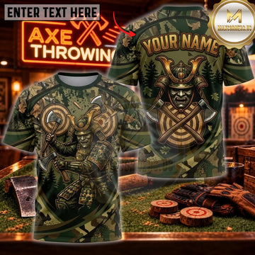 Maxcorners Axe Throwing Woodland Viking Warrior Personalized Name 3D Unisex Shirt