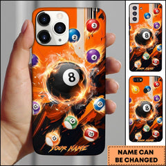 Maxcorners Billiards Orange Fire Splash 8 Ball Personalized Name Phone Case