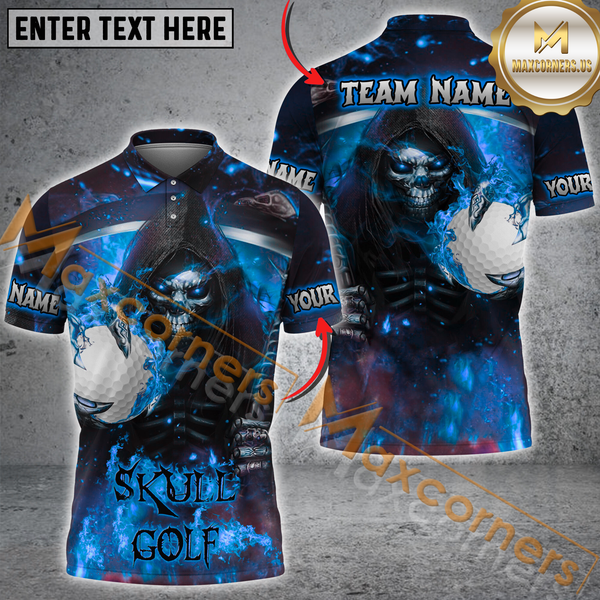 Maxcorners Custom Golf Team Jersey, Skull Reaper Golf With Flaming Golf Ball Personalization Name And Team Name