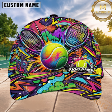 Maxcorners Tennis Graffiti Comic Pop Art Style Personalized Name 3D Cap