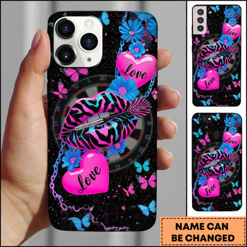 Maxcorners Neon Love Heart Lips Butterfly Dartboard Personalized Name 3D Phone Case