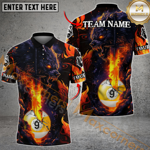 Maxcorners Ball 9 Fiery Wolf Billiard Jersey Multicolor Options Personalized Name, Team Name 3D Shirt