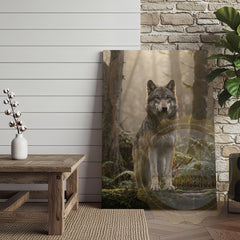 Maxcorners Wolf Canvas Misty Forest Watchful Guardian Canvas Wall Art
