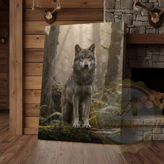 Maxcorners Wolf Canvas Misty Forest Watchful Guardian Canvas Wall Art