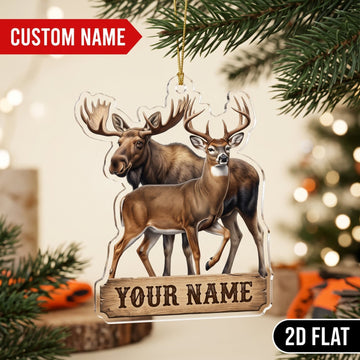 Maxcorners Moose Hunting Bull Moose Pair Customized Name 3D Keychain And Ornament