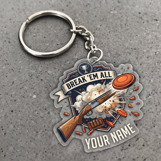 Maxcorners Clay Shooting Break Em All Shotgun And Clay Targets Customized Name 3D Keychain And Ornament