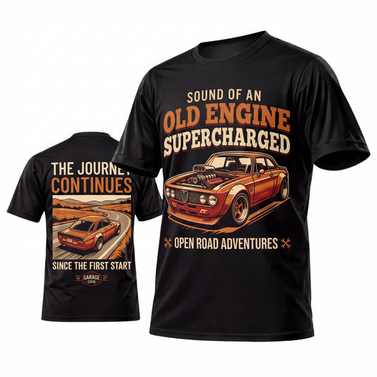 Maxcorners Personalized Car Classic Muscle Car 3D T-Shirt – Black Sound of an Old Engine Supercharged Orange Muscle Car