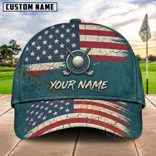 Maxcorners Golf Vintage USA Flag Ball Personalized Name 3D Cap