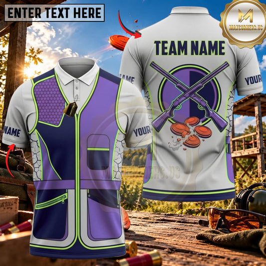 Maxcorners Clay Shooting Crossed Shotgun Clay Target Vest Multicolor Customized Name Team Name 3D Shirts (4 Colors)