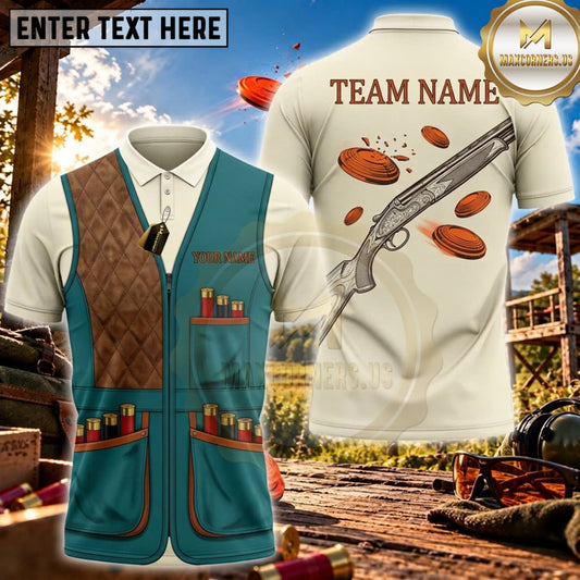 Maxcorners Clay Shooting Teal Vintage Target Vest Personalized Name 3D Unisex Shirt