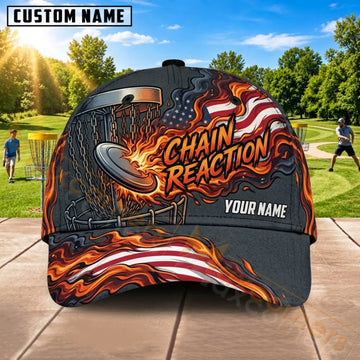 Maxcorners Disc Golf Orange Flame Chain Reaction Personalized Name 3D Cap