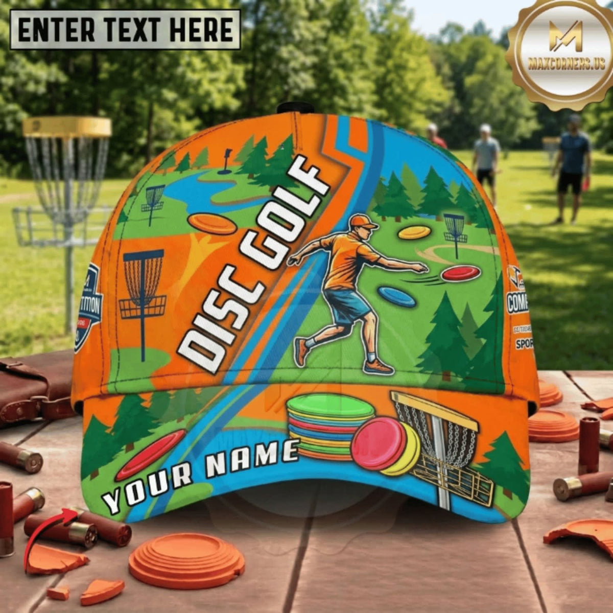 Maxcorners Disc Golf Mountain Forest Flying Discs Personalized Name 3D Cap LM3009