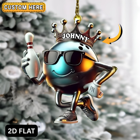 Maxcorners Personalized Bowling Ball Ornament with Custom Name, Cool Crown Design X-Mas Gift for Bowler, Bowling League Players & Strike Lovers Decor LM1111