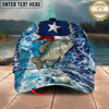 Maxcorners Fishing Texas Flag Ocean Wave Personalized Name 3D Cap (12 Fish Species)