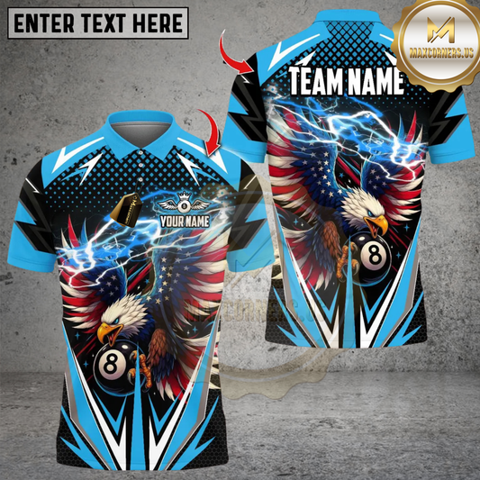 Maxcorners Billiard Ball 8 Eagle USA Flag Multicolor Customized Name, Team Name 3D Shirt