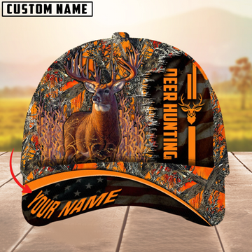Maxcorners Premium Unique Version Of USa Flag Deer Hunting Multicolor Option Personalized Name 3D Cap