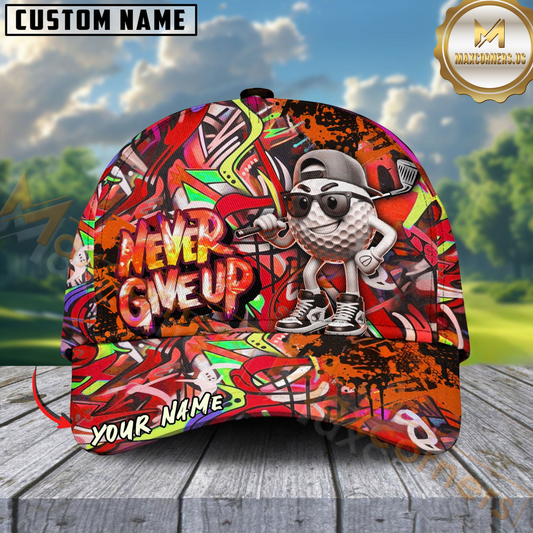 Maxcorners Graffiti Golf Ball Never Give Up Cap Multicolor Personalized Cap