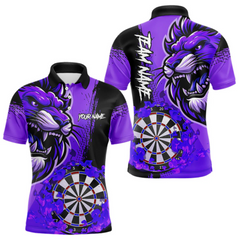 Maxcorners Purple Funny Darts Flame Lion Custom Polo & Quarter-Zip, Personalized Men Dart Shirts Dart Jerseys LM0705