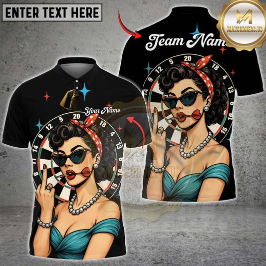 Maxcorners Darts Pinup Girl Retro Style Multicolor Customized Name, Team Name 3D Shirts