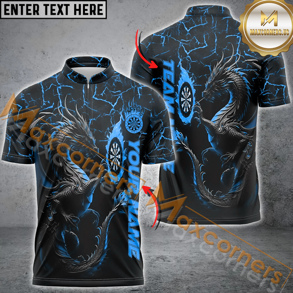 Maxcorners Darts Big Dragon Magma Pattern Customized Name, Team Name 3D Polo Shirt