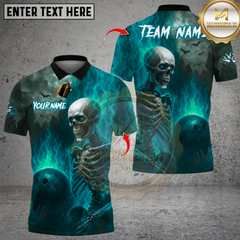Maxcorners Flames Bowling Skeleton Multicolor Customized Name, Team Name 3D Shirts