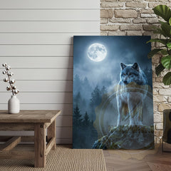 Maxcorners Wolf Canvas Full Moon Night Mystical Scene Canvas Wall Art