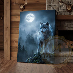 Maxcorners Wolf Canvas Full Moon Night Mystical Scene Canvas Wall Art