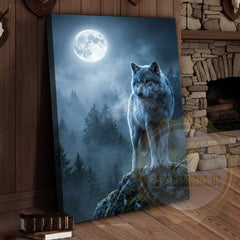 Maxcorners Wolf Canvas Full Moon Night Mystical Scene Canvas Wall Art