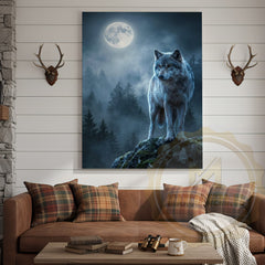 Maxcorners Wolf Canvas Full Moon Night Mystical Scene Canvas Wall Art