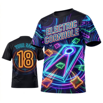 Maxcorners Cornhole Electric Neon Board Personalized Name 3D Unisex Shirt