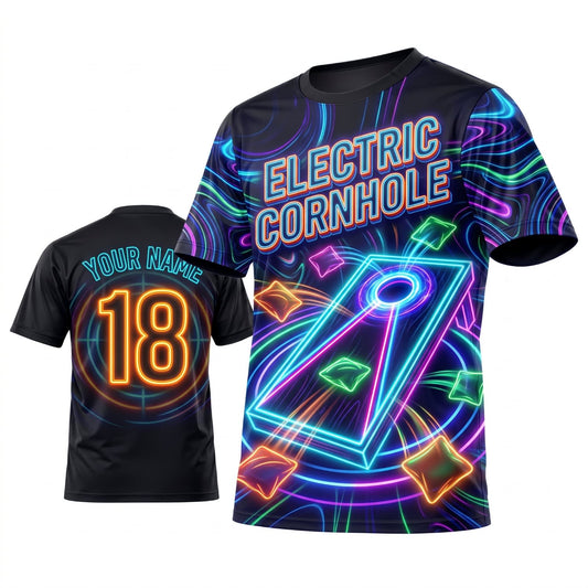 Maxcorners Cornhole Electric Neon Board Personalized Name 3D Unisex Shirt