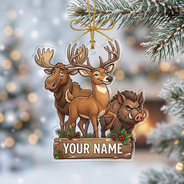 Maxcorners Hunting Deer Wild Boar Woodland Trio Customized Name 3D Keychain And Ornament