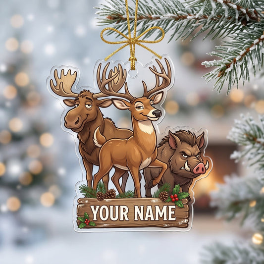 Maxcorners Hunting Deer Wild Boar Woodland Trio Customized Name 3D Keychain And Ornament