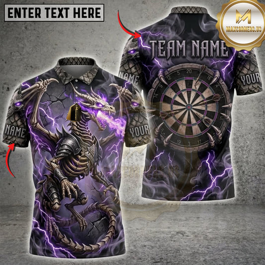 Maxcorners Darts Electric Blue Dragon Skull Dartboard Multicolor Customized Name, Team Name 3D Shirts ( 4 Colors )