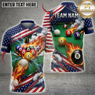 Maxcorners Billiards American Flag Colorful Pool Balls And Green Billiard Table Personalized Name 3D Unisex Shirt
