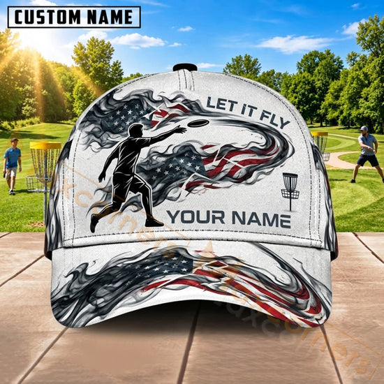 Maxcorners Disc Golf Black White Player Let It Fly Personalized Name 3D Cap