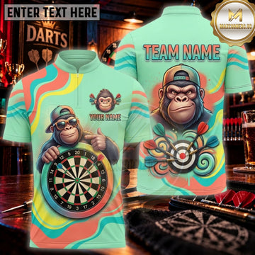 Maxcorners Darts Tropical Green Gorilla Bullseye Personalized Name 3D Unisex Shirt