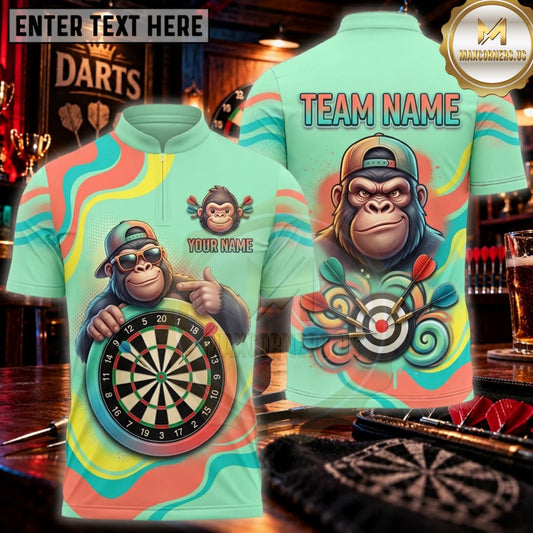 Maxcorners Darts Tropical Green Gorilla Bullseye Personalized Name 3D Unisex Shirt