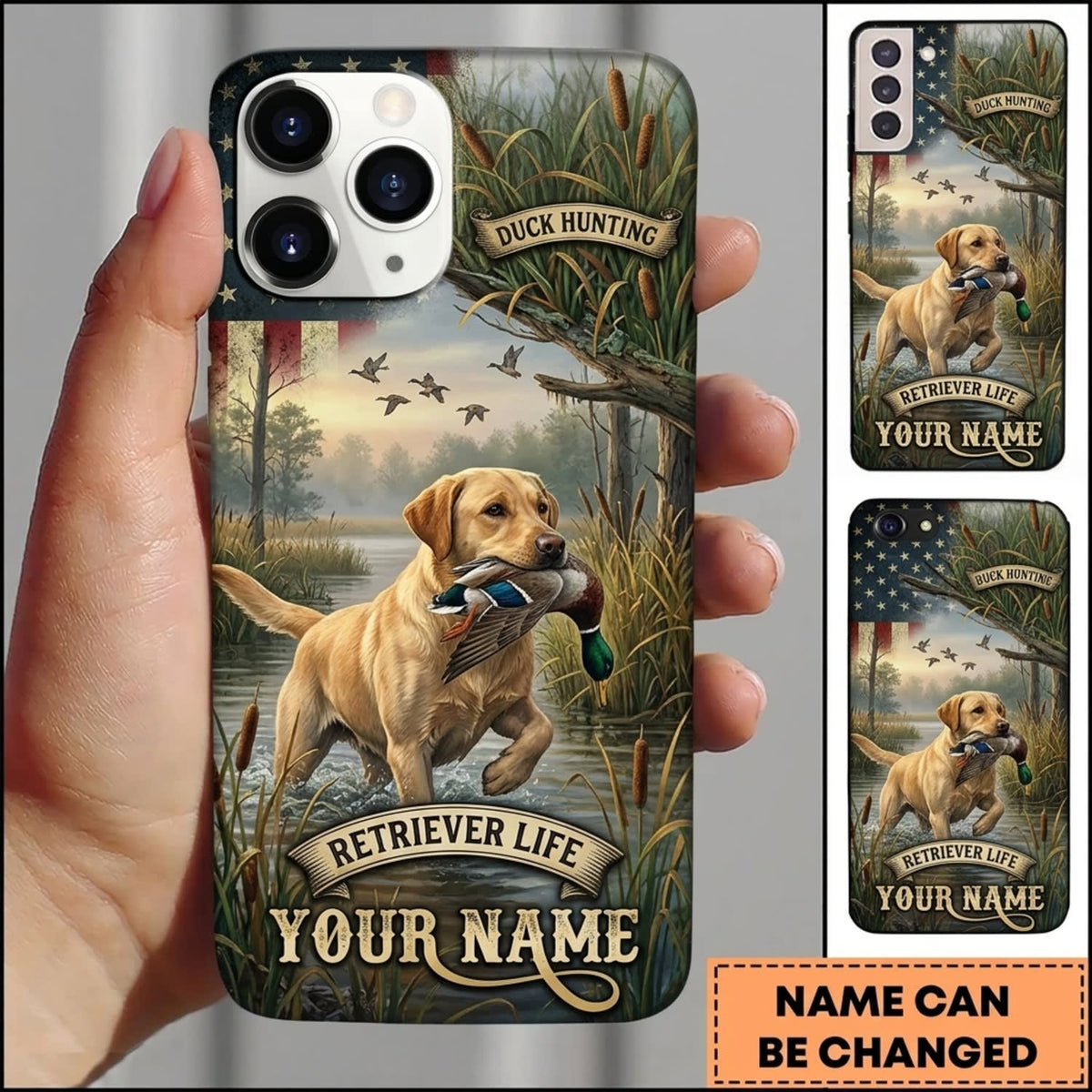 Maxcorners Duck Hunting Golden Retriever Mallard Retrieval Nature Landscape Personalized Name 3D Phone Case
