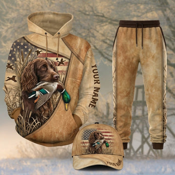Maxcorners Duck Hunting German Shorthaired Pointer Rustic Beige Leather Personalized 3D Shirts
