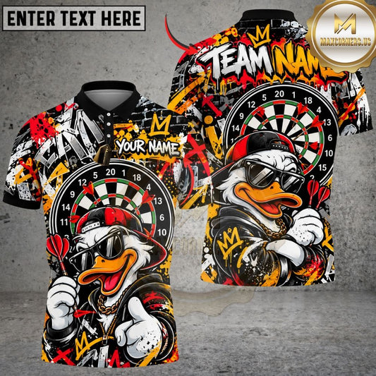 Maxcorners Darts Hip Hop Duck Mascot Sunglasses Thumbs Up Crown Target Board Artwork Multicolor Customized Name, Team Name 3D Shirts