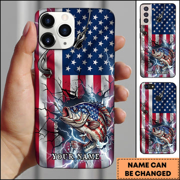 Maxcorners Crappie Fishing Phone Case American Flag Lightning Design Personalized Name 3D Phone Case