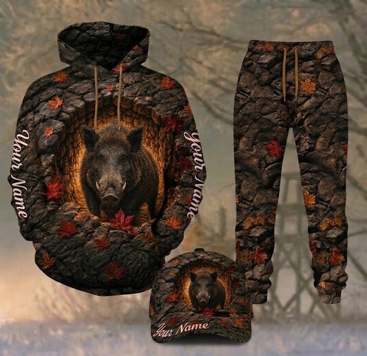 Maxcorners Hunting Boar Autumn Stone Cave Personalized 3D Shirts
